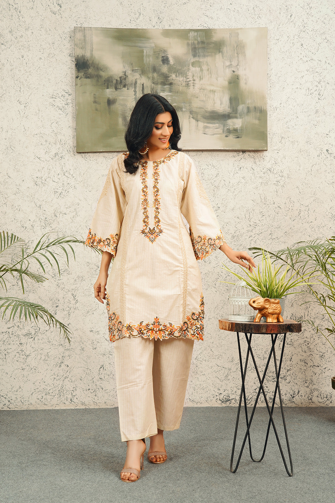 2 Piece Cambric Embroidered Shirt & Trouser