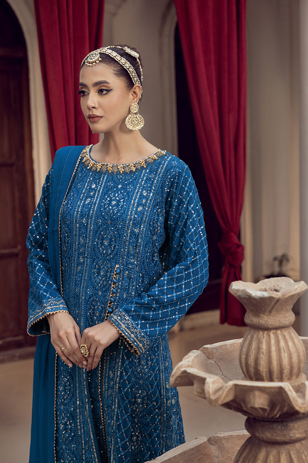 4-PC Embroided Chiffon