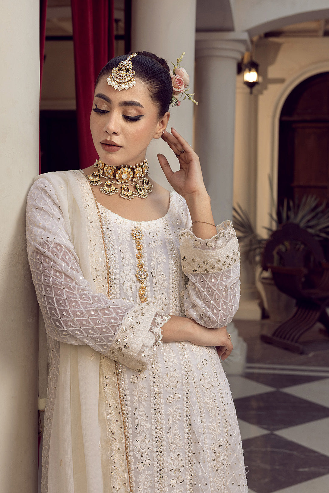 4-PC Embroided Chiffon