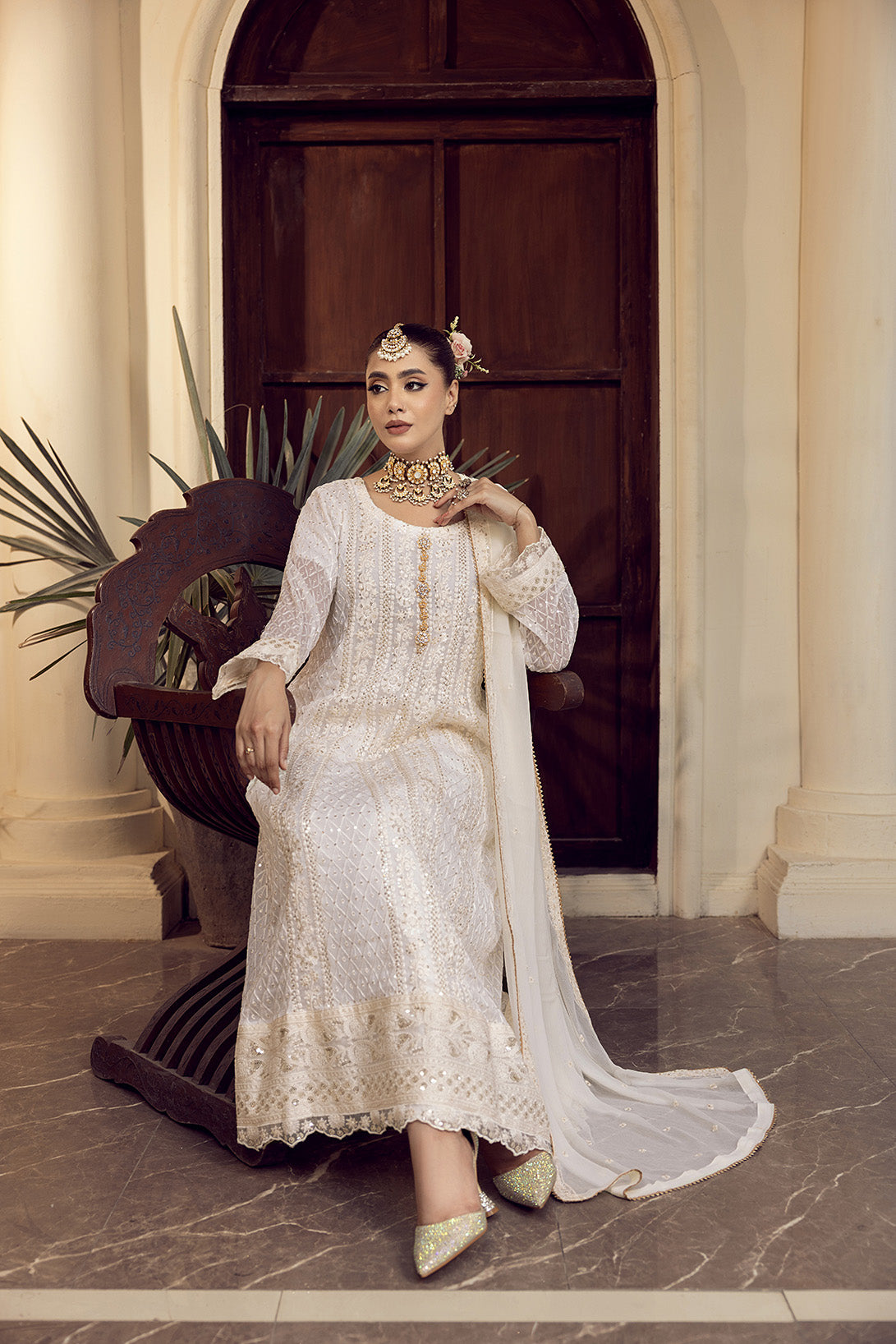 4-PC Embroided Chiffon
