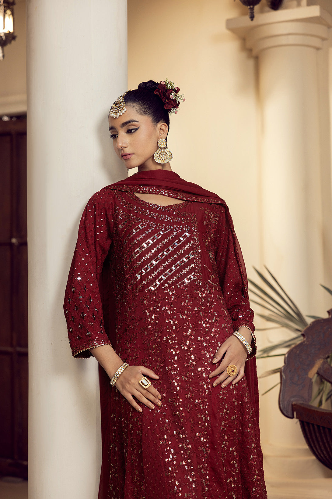 4-PC Embroided Chiffon