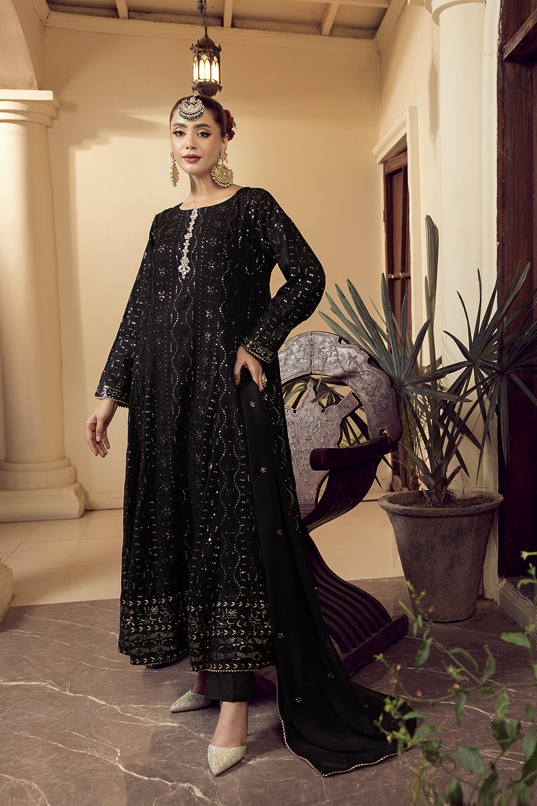 4-PC Embroided Chiffon