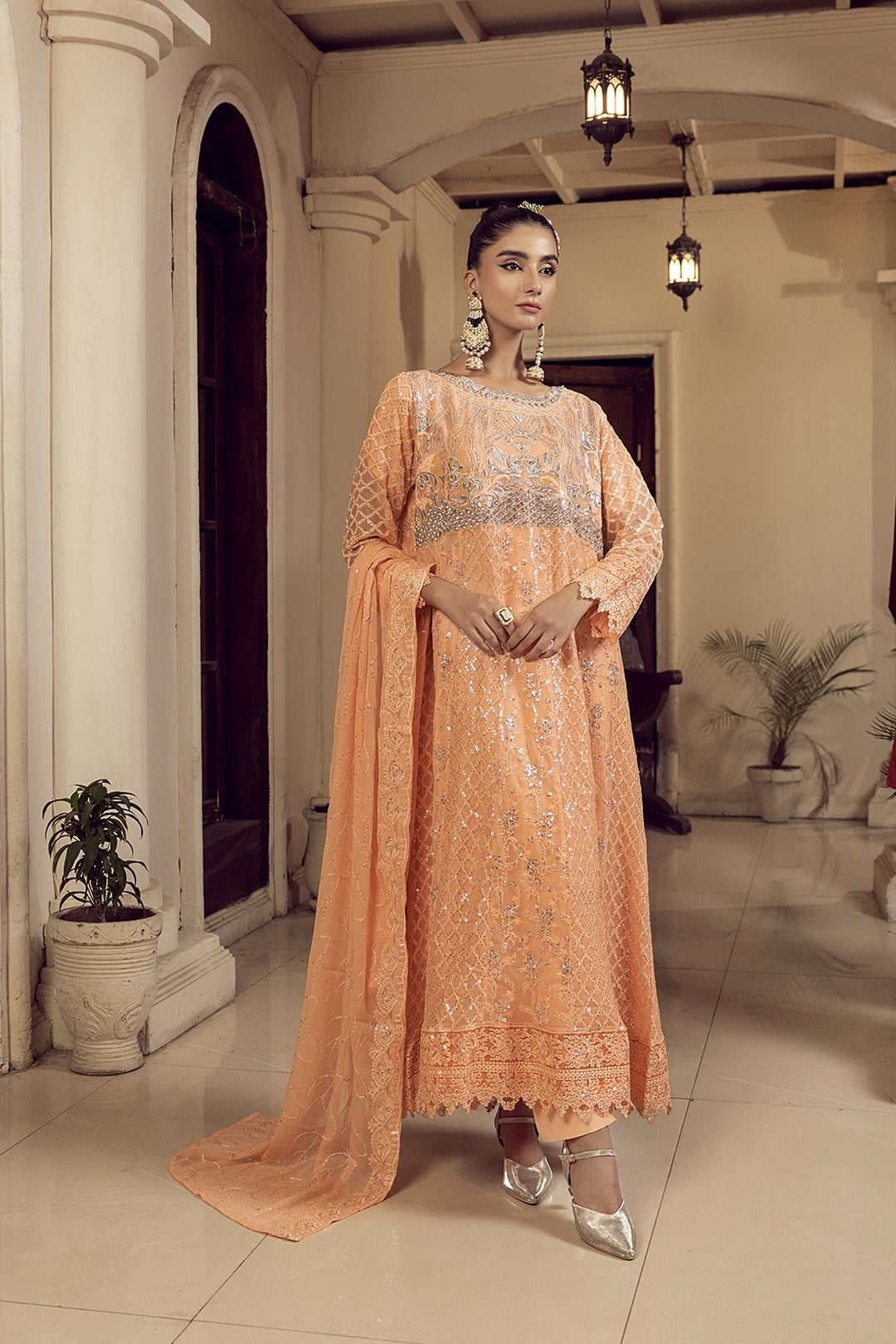 4-PC Embroided Chiffon