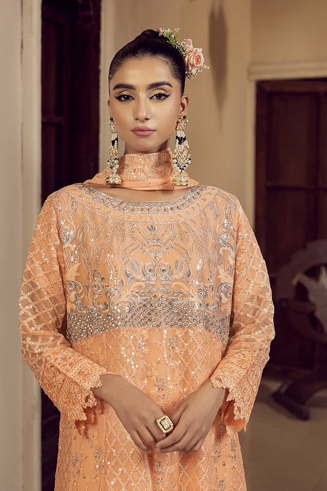 4-PC Embroided Chiffon