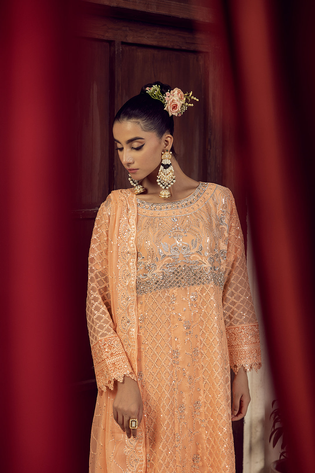 4-PC Embroided Chiffon