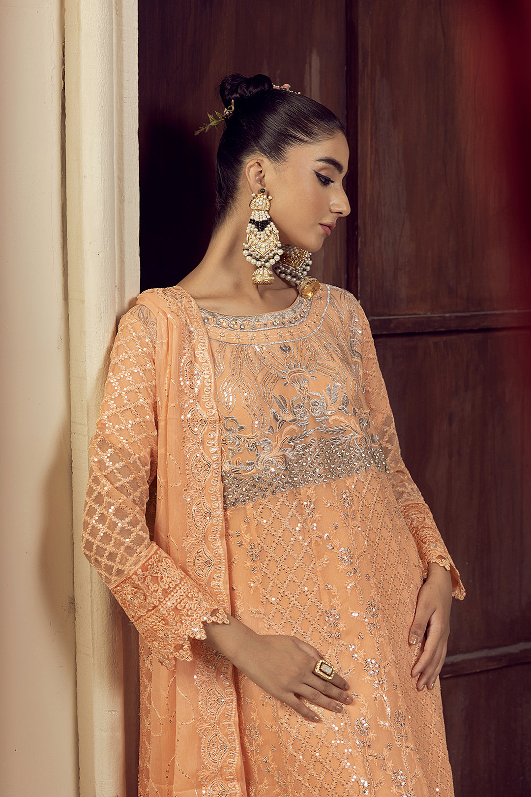 4-PC Embroided Chiffon