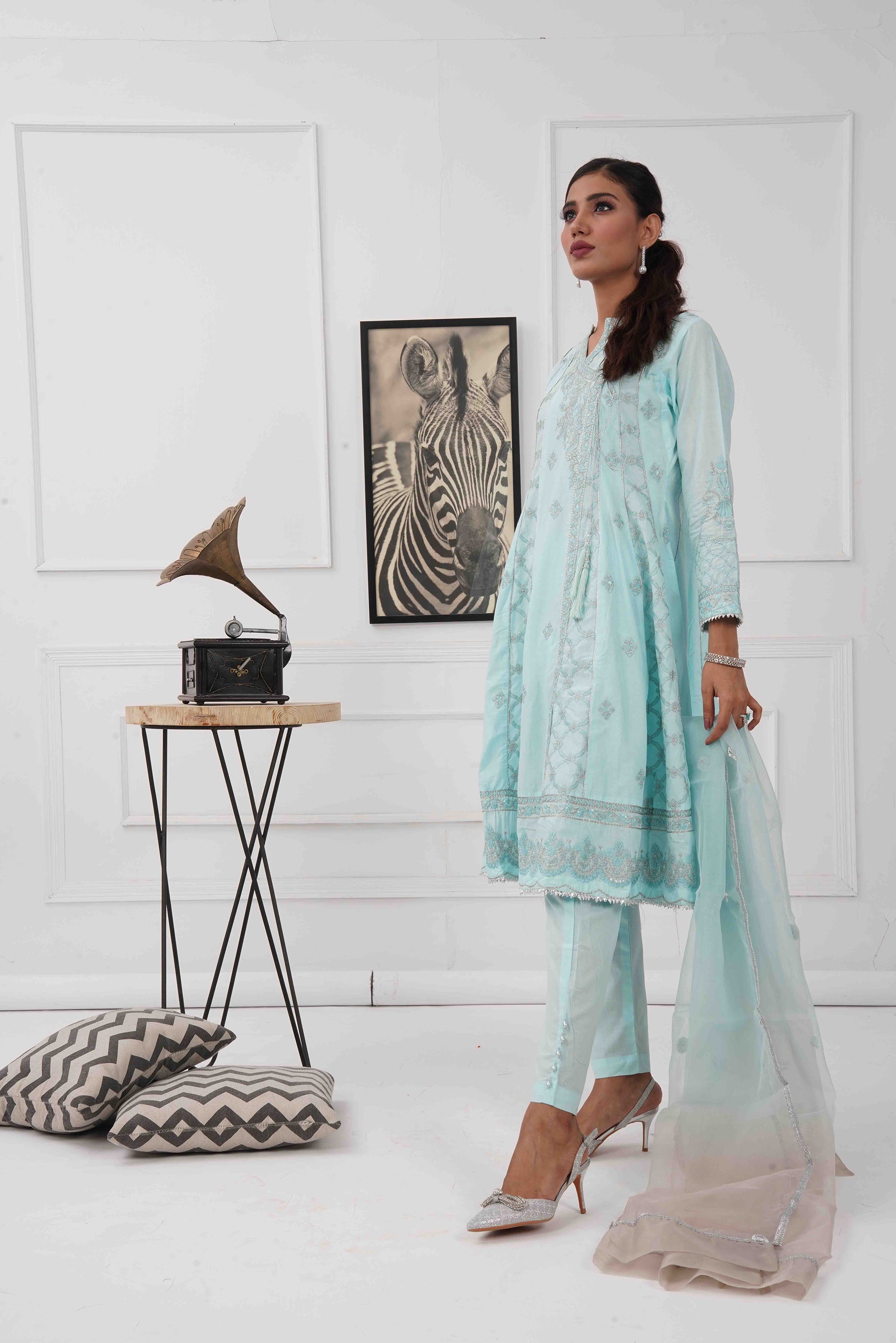 Solid Embroidery shirt dupatta with trouser