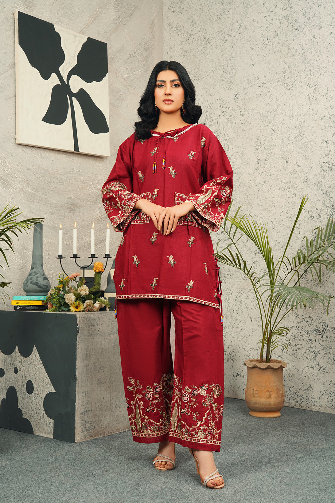 2 Piece Cambric Embroidered Shirt & Trouser