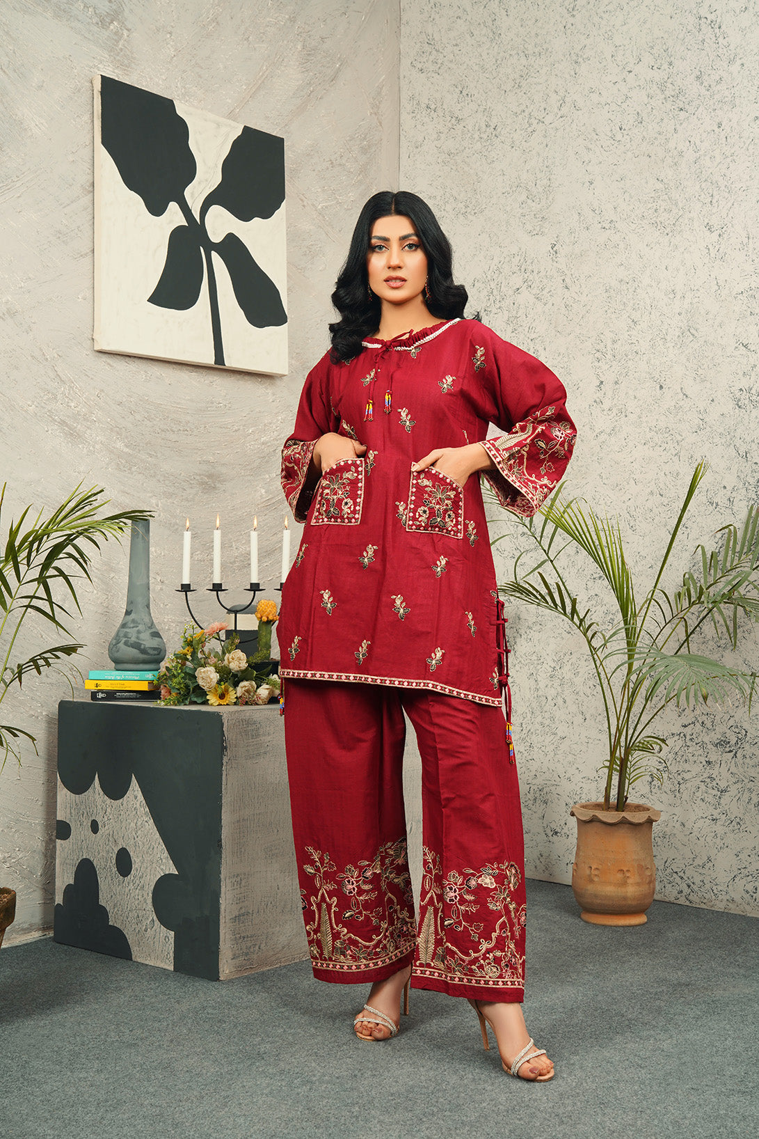 2 Piece Cambric Embroidered Shirt & Trouser