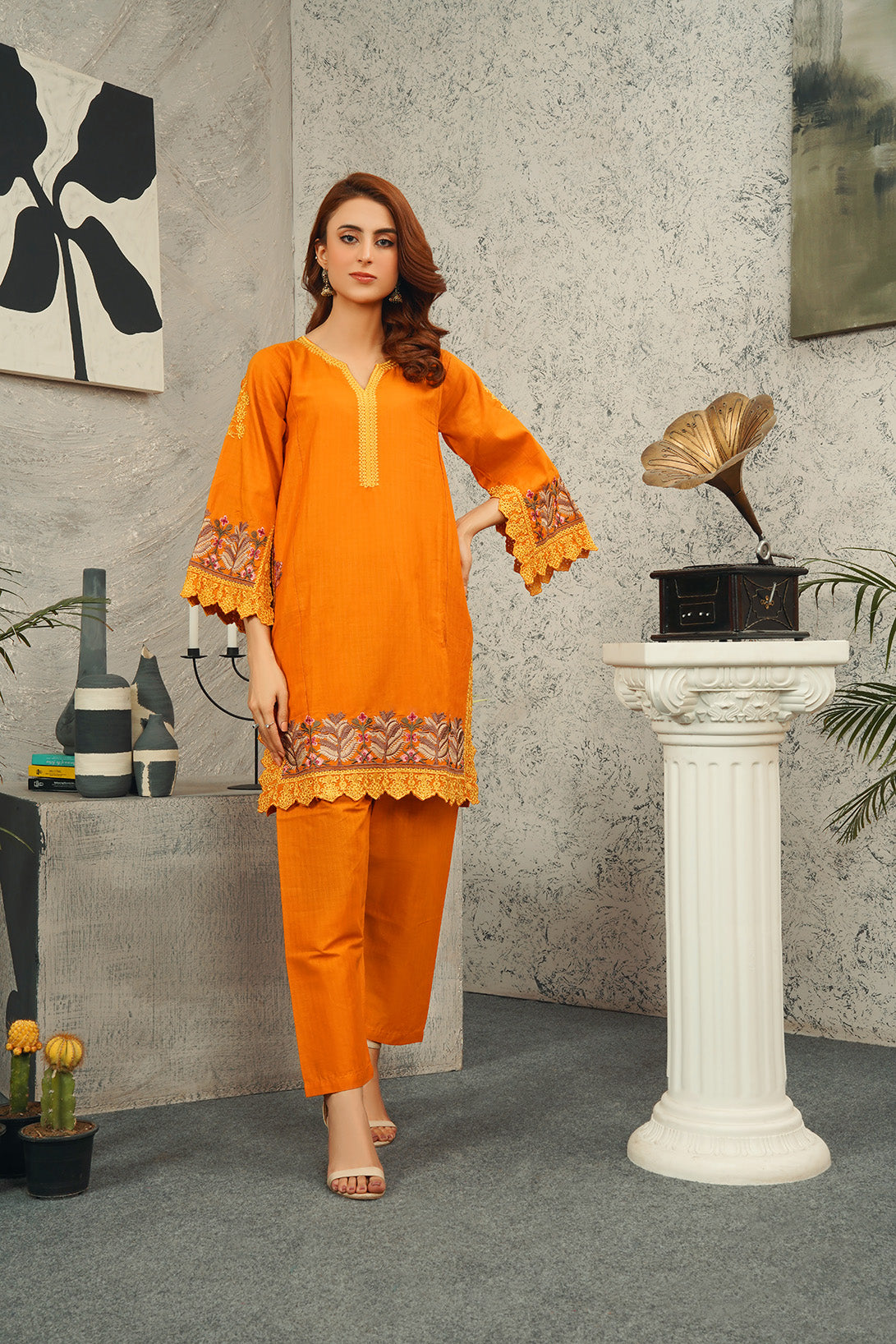 2 Piece Cambric Embroidered Shirt & Trouser