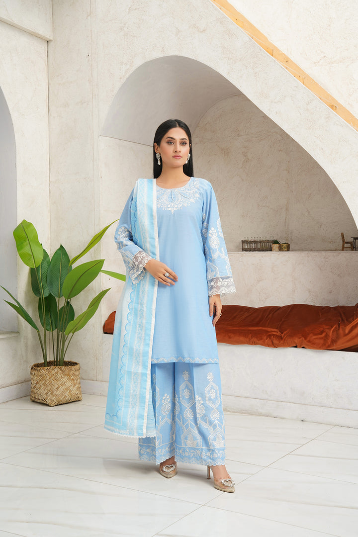 3-PC Embroidered Chambray
