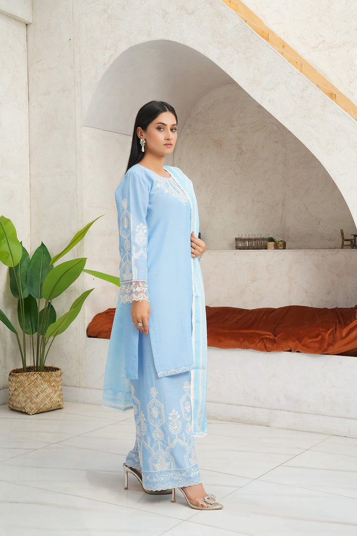 3-PC Embroidered Chambray