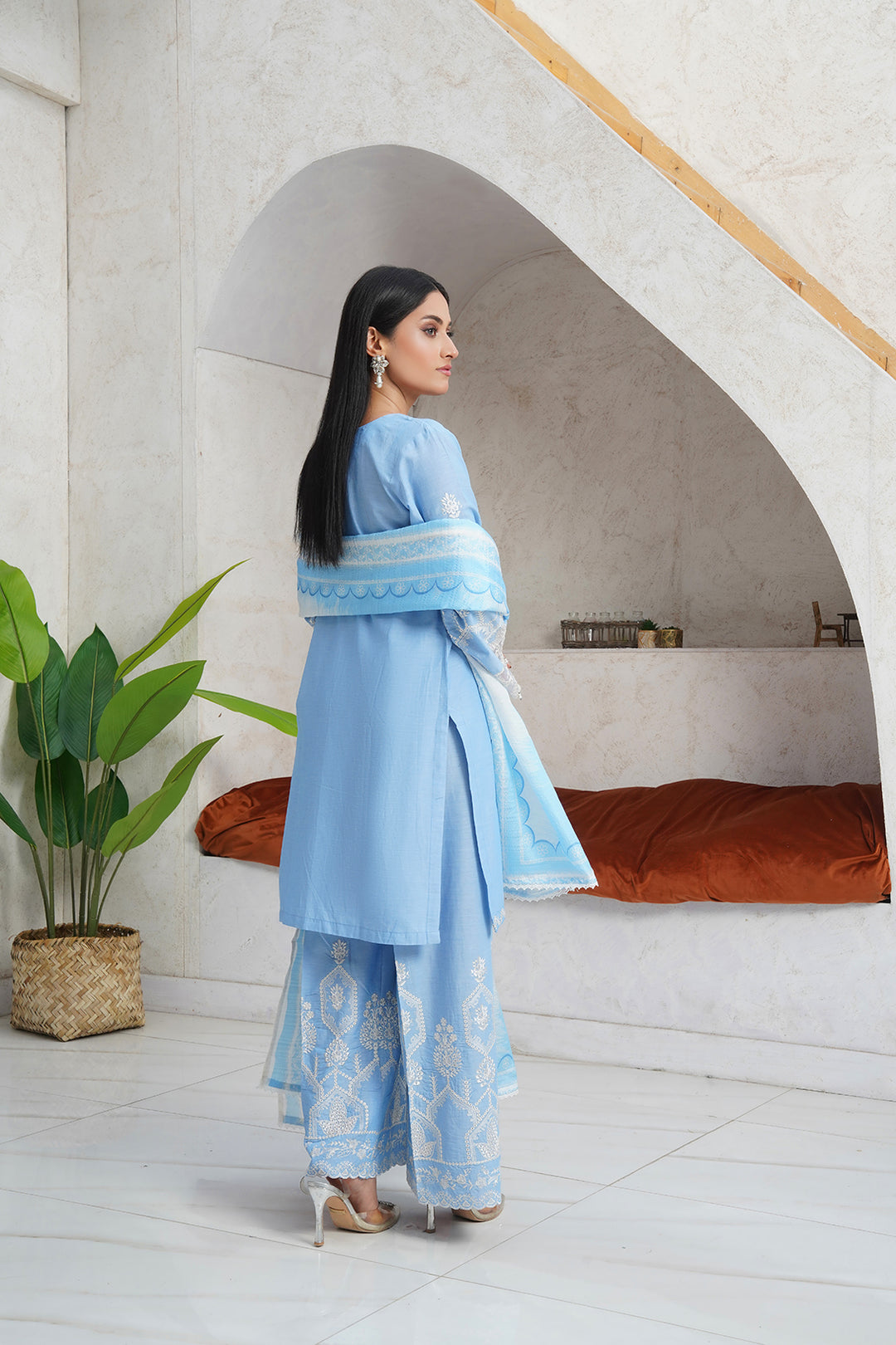 3-PC Embroidered Chambray