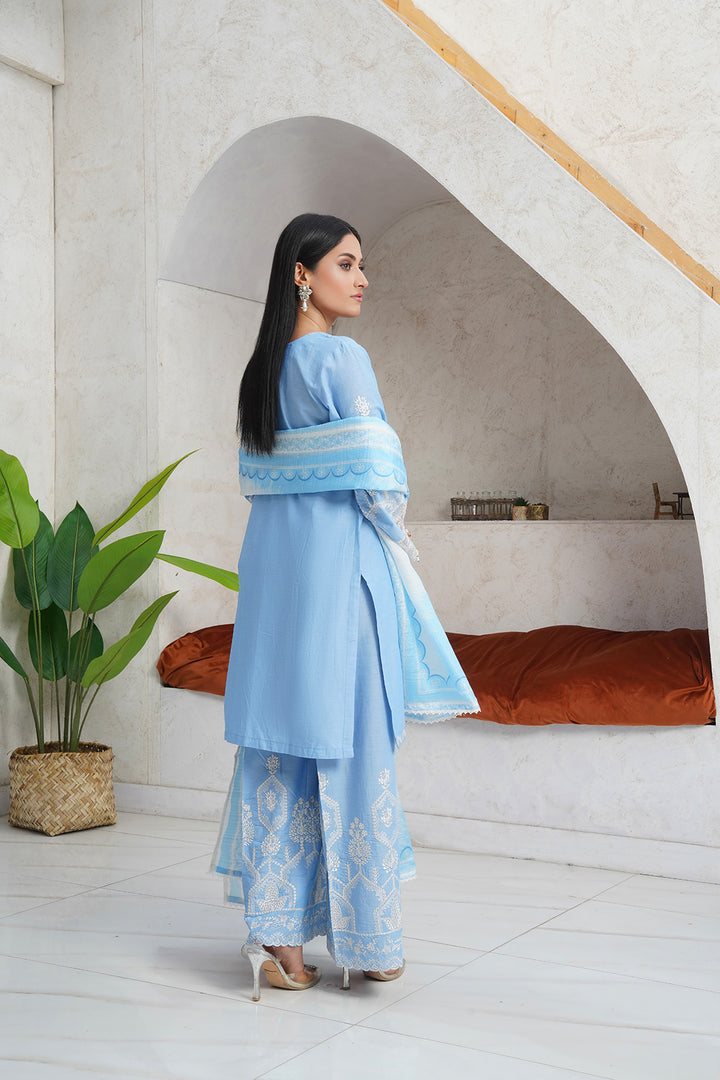 3-PC Embroidered Chambray