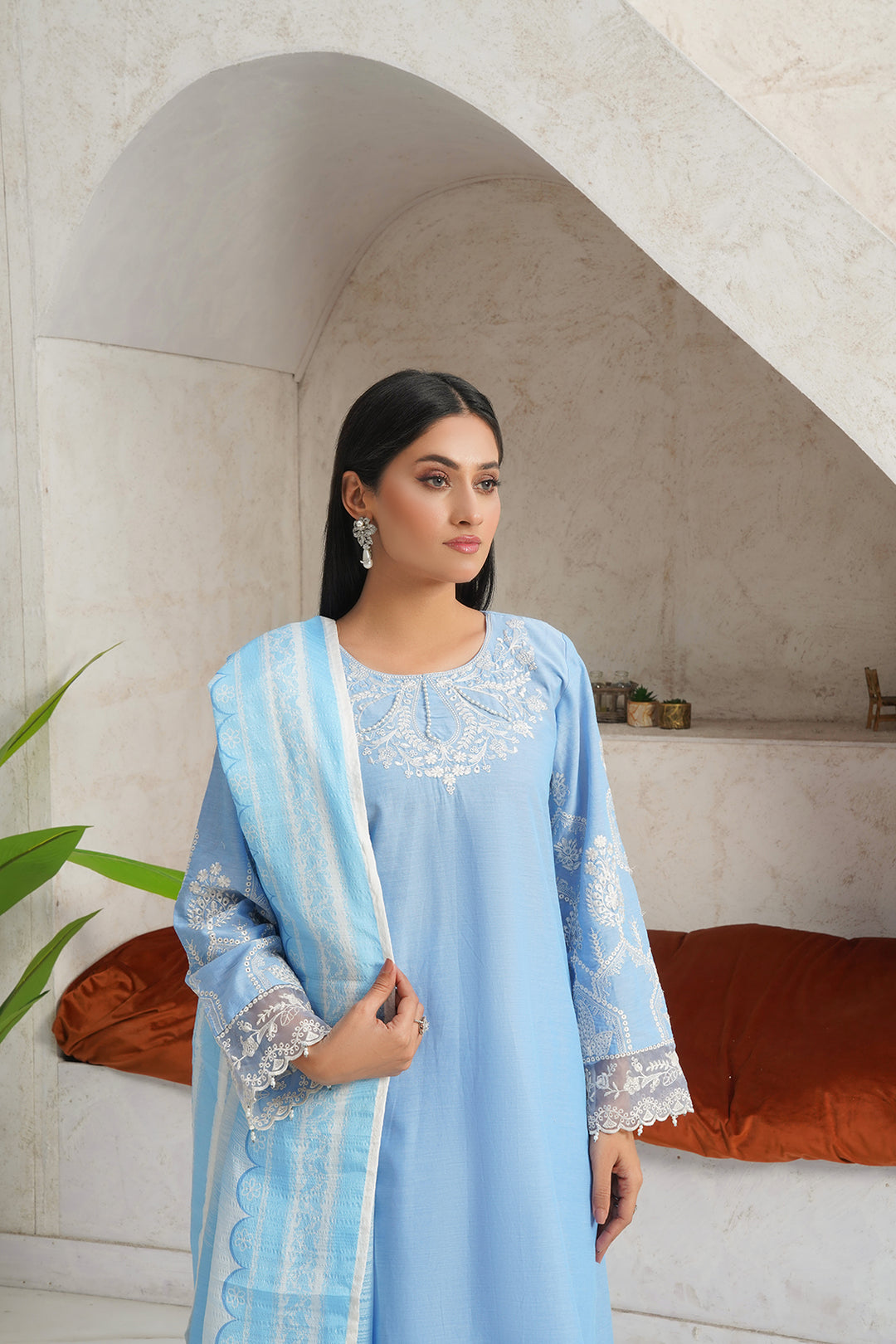 3-PC Embroidered Chambray