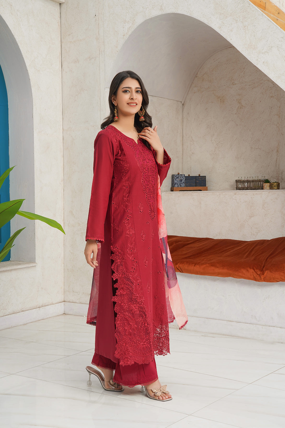 3-PC Casual Embroidered  Cambric