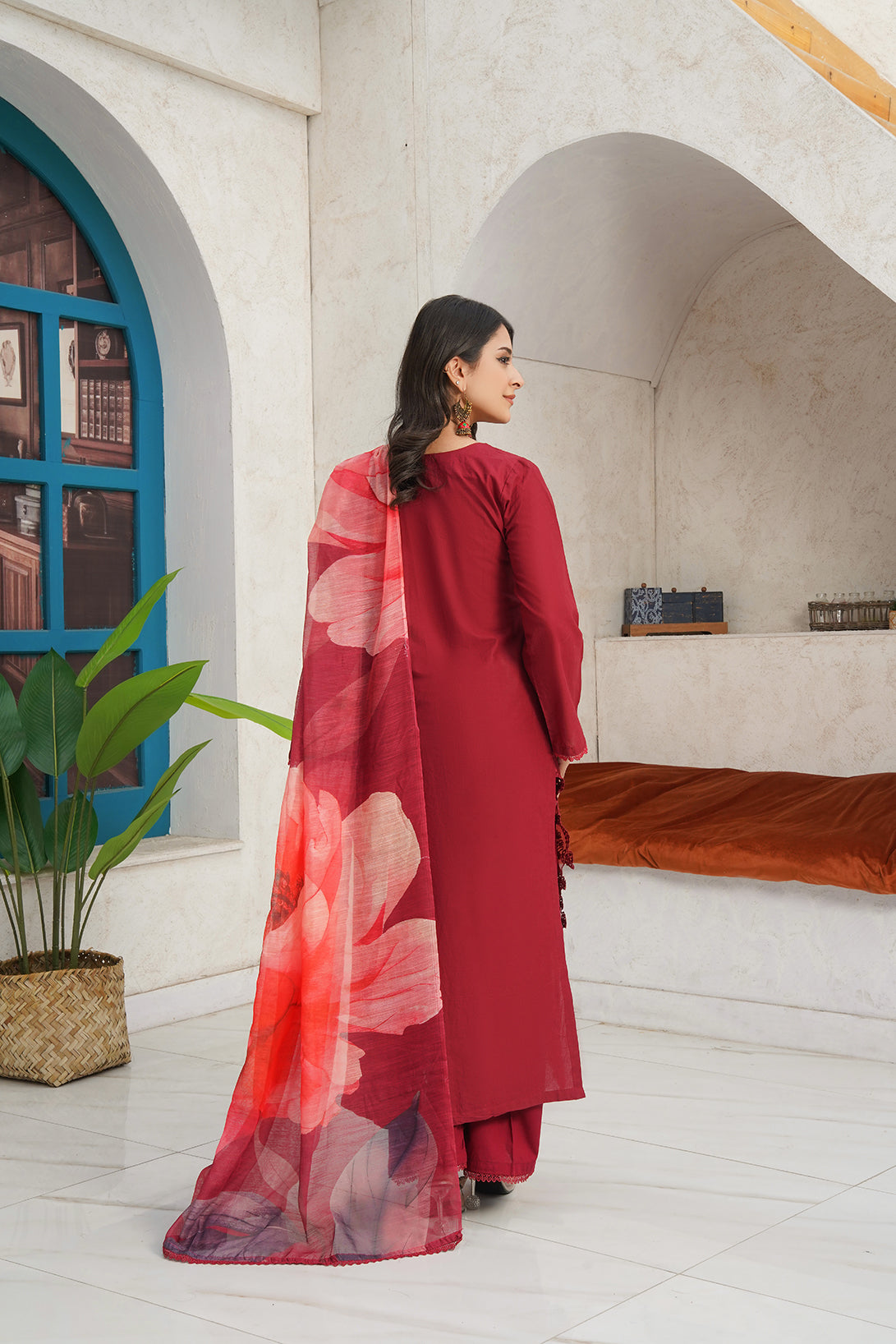 3-PC Casual Embroidered  Cambric