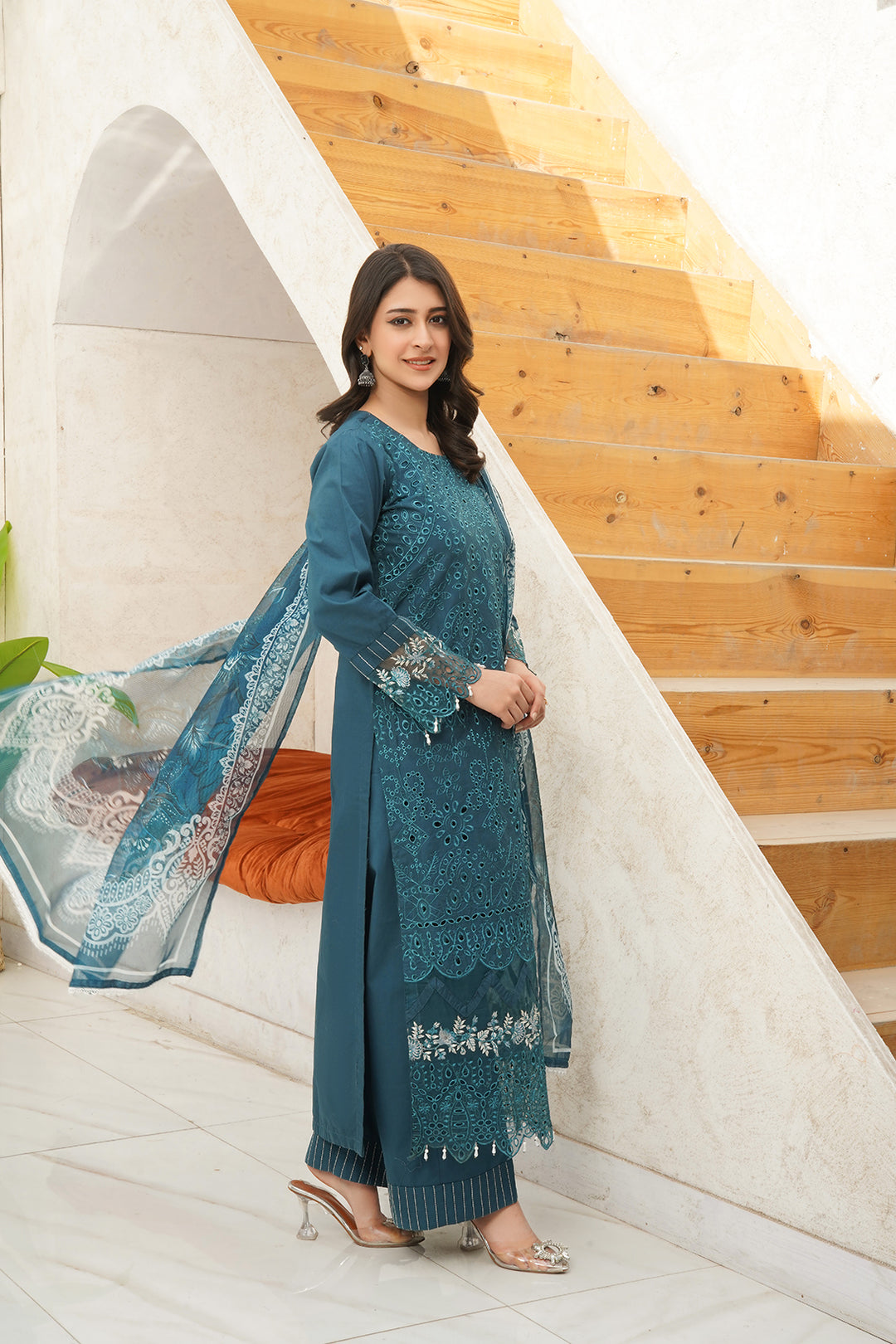 3-PC Casual Embroidered  Cambric