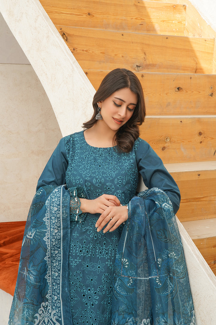 3-PC Casual Embroidered  Cambric