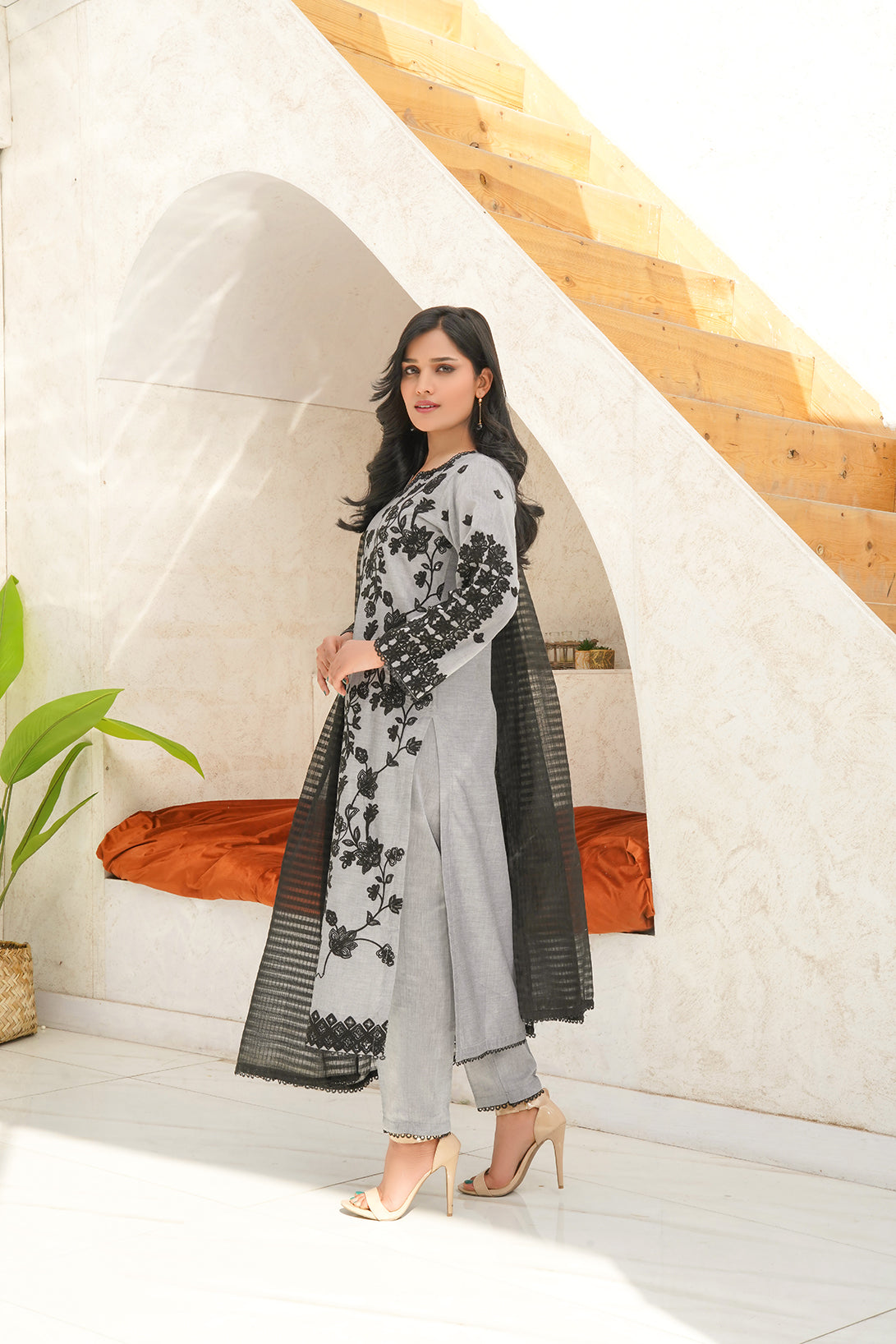 3-PC Embroidered Chambray