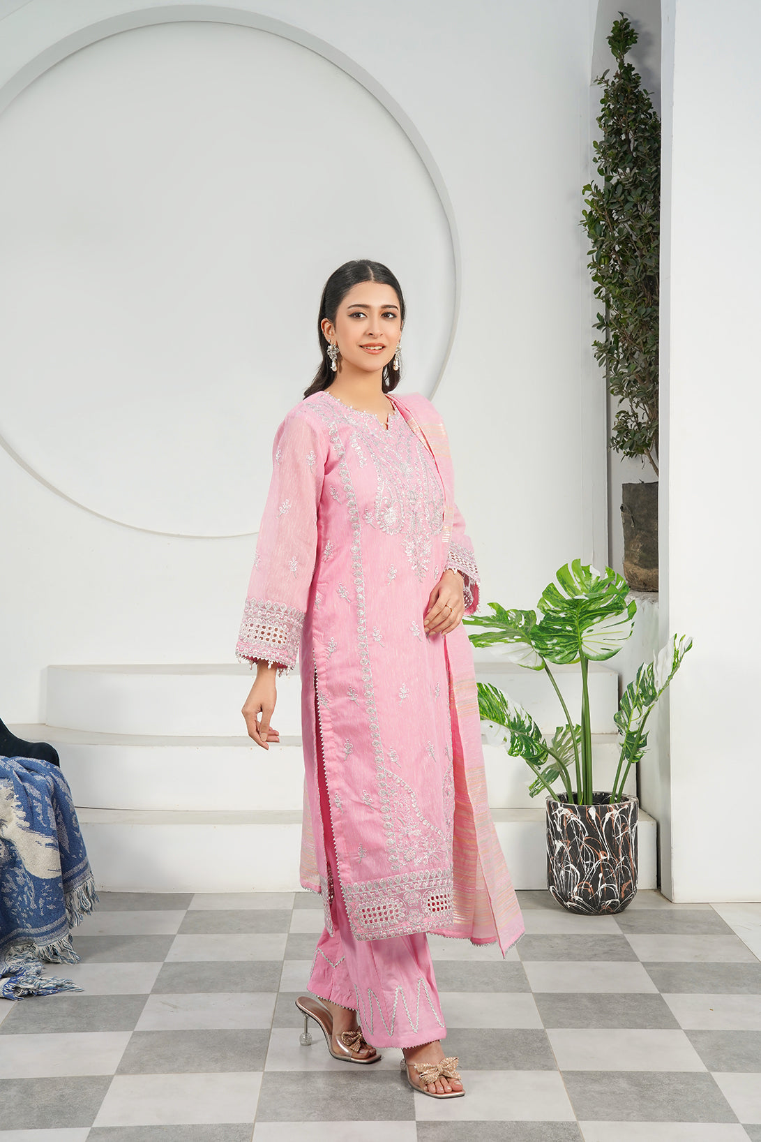3-PC Fancy Embroidered Poly Slub