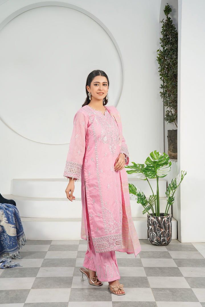 3-PC Fancy Embroidered Poly Slub