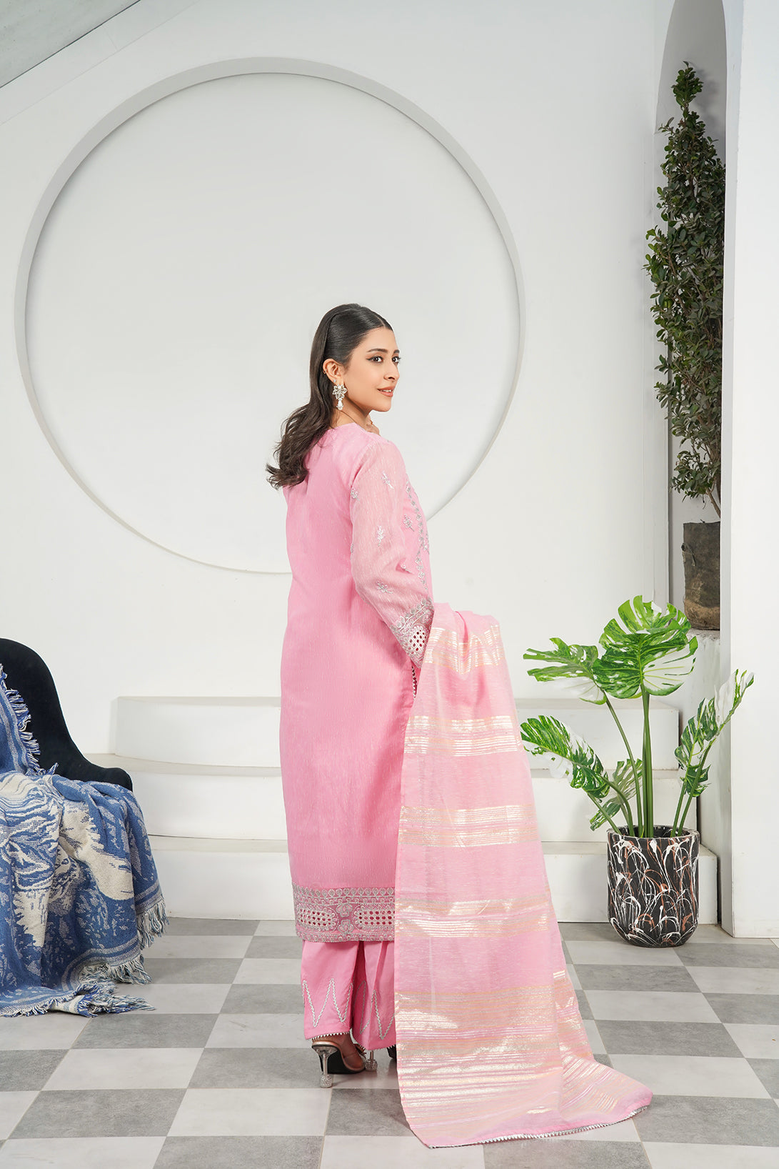 3-PC Fancy Embroidered Poly Slub