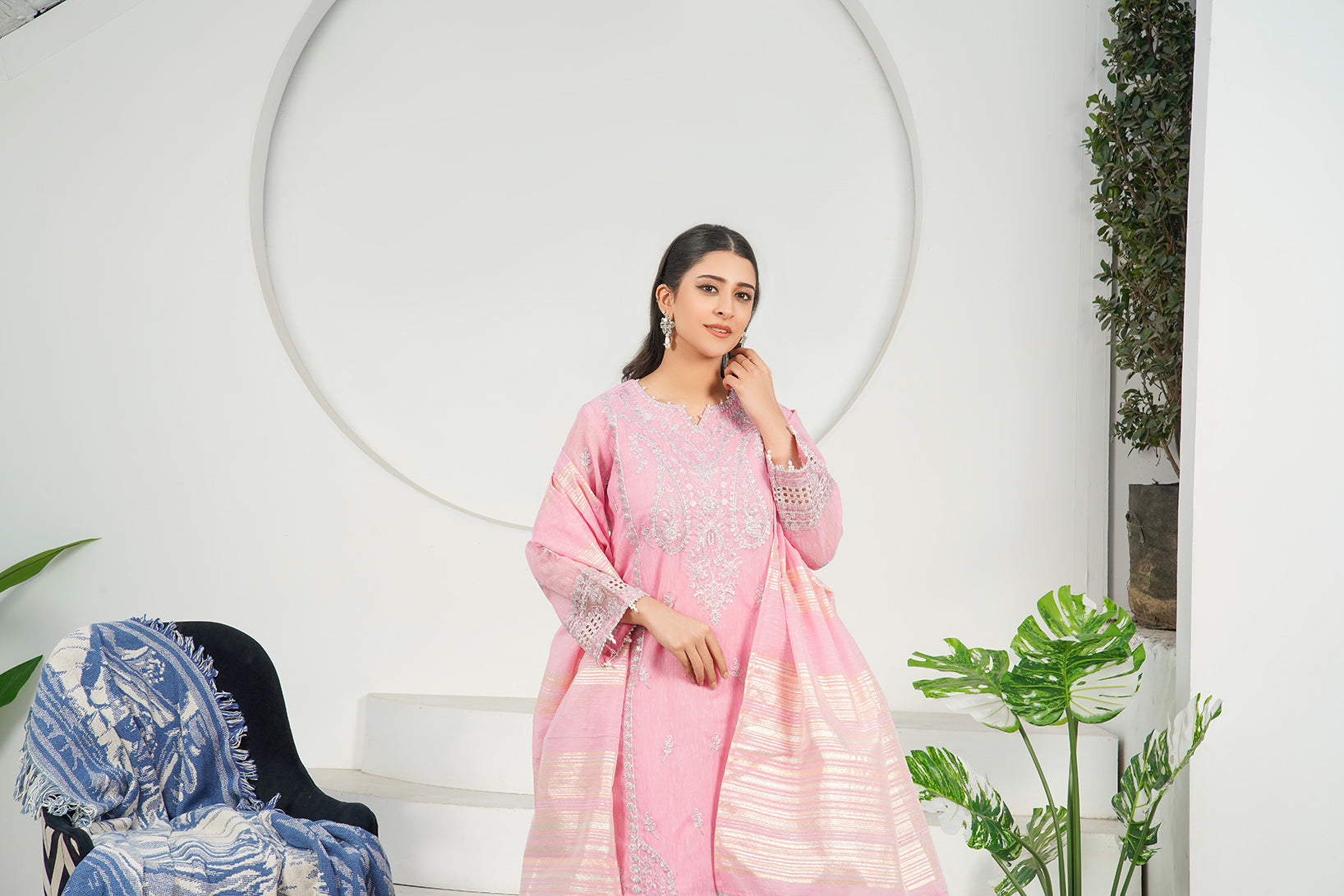 3-PC Fancy Embroidered Poly Slub