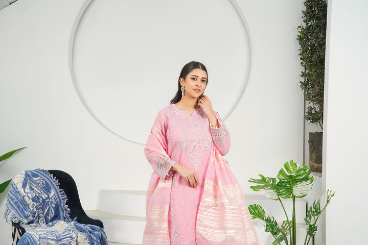 3-PC Fancy Embroidered Poly Slub