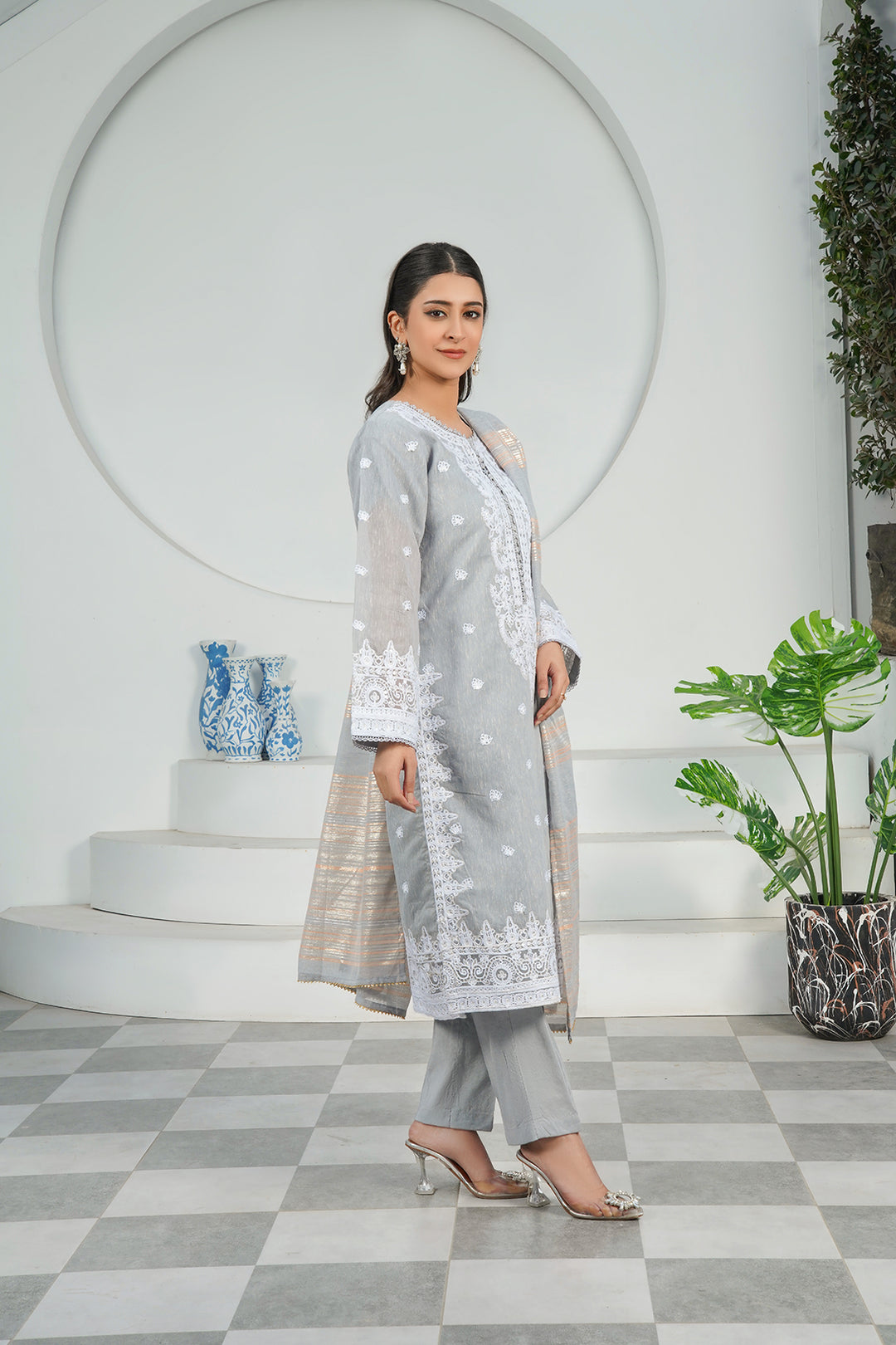 3-PC Fancy Embroidered Poly Slub