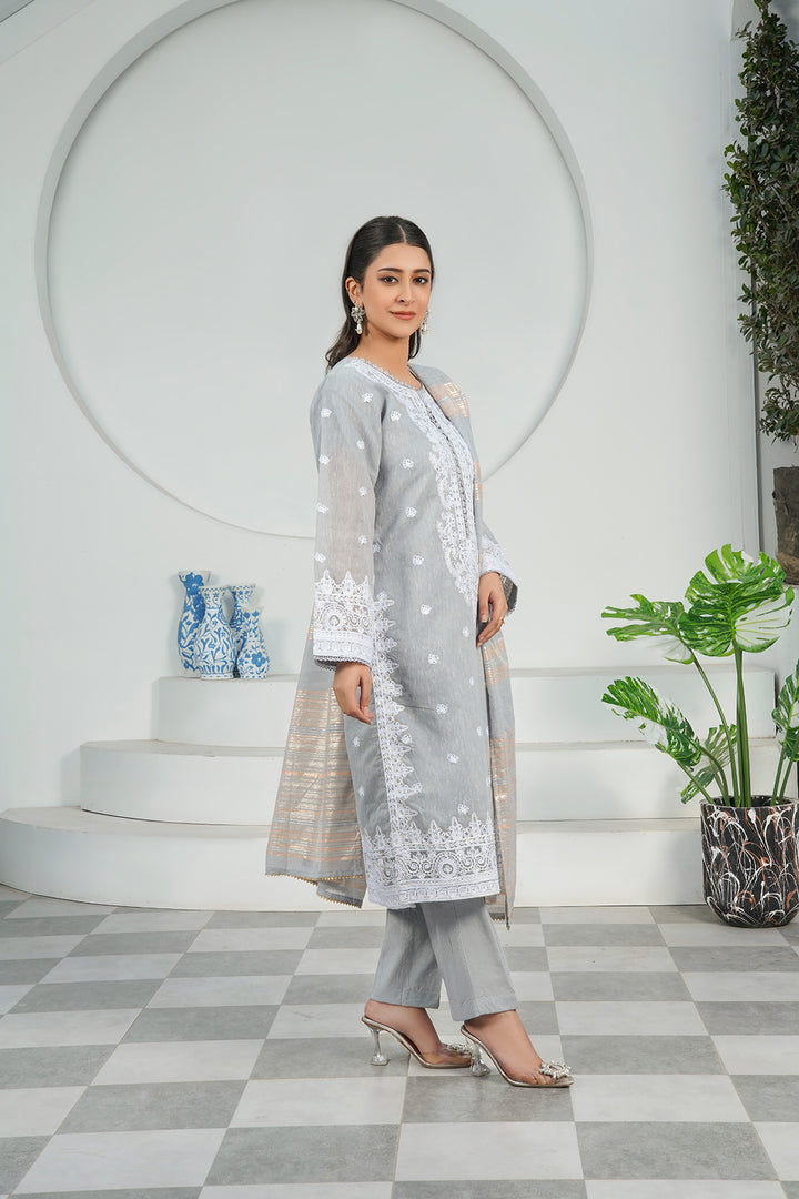 3-PC Fancy Embroidered Poly Slub