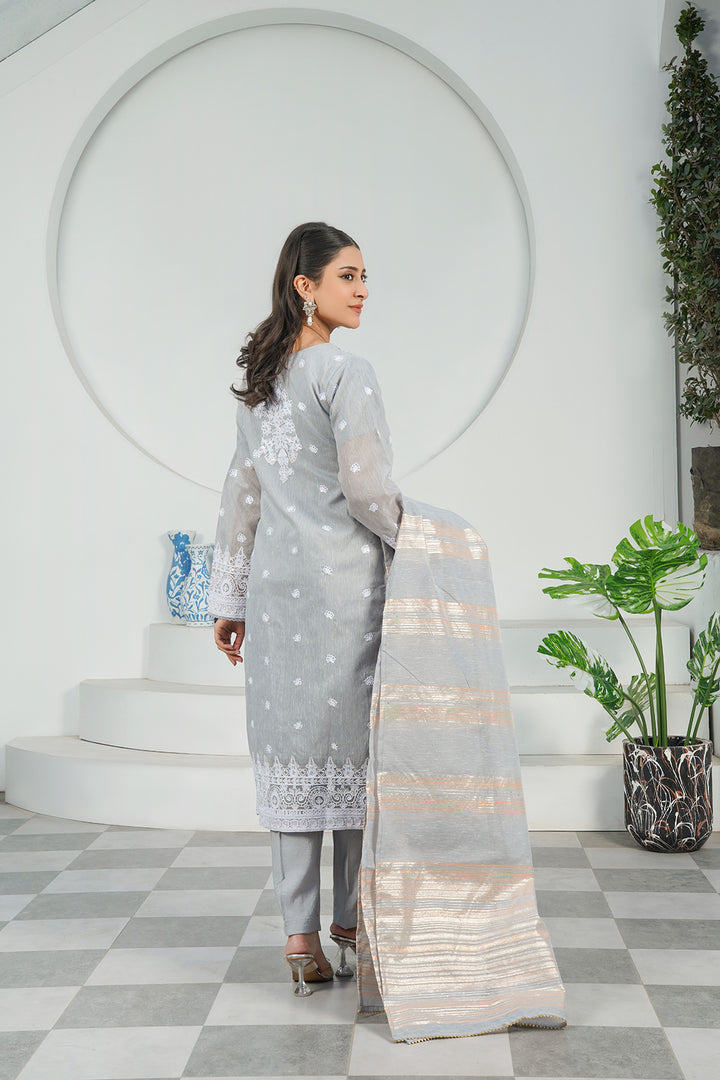 3-PC Fancy Embroidered Poly Slub