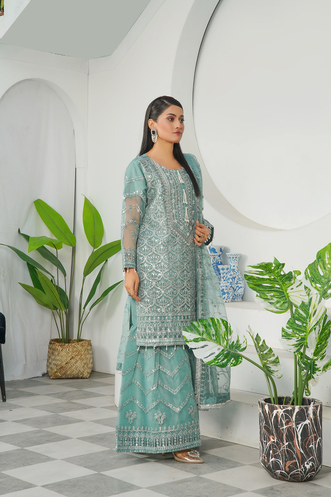 3-PC Fancy Embroidered Organza