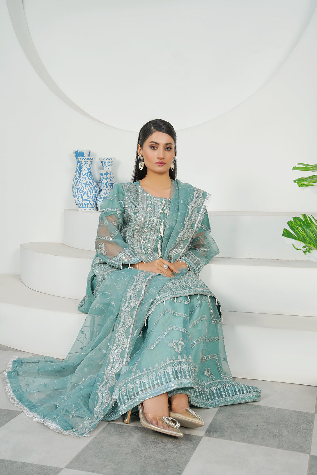 3-PC Fancy Embroidered Organza