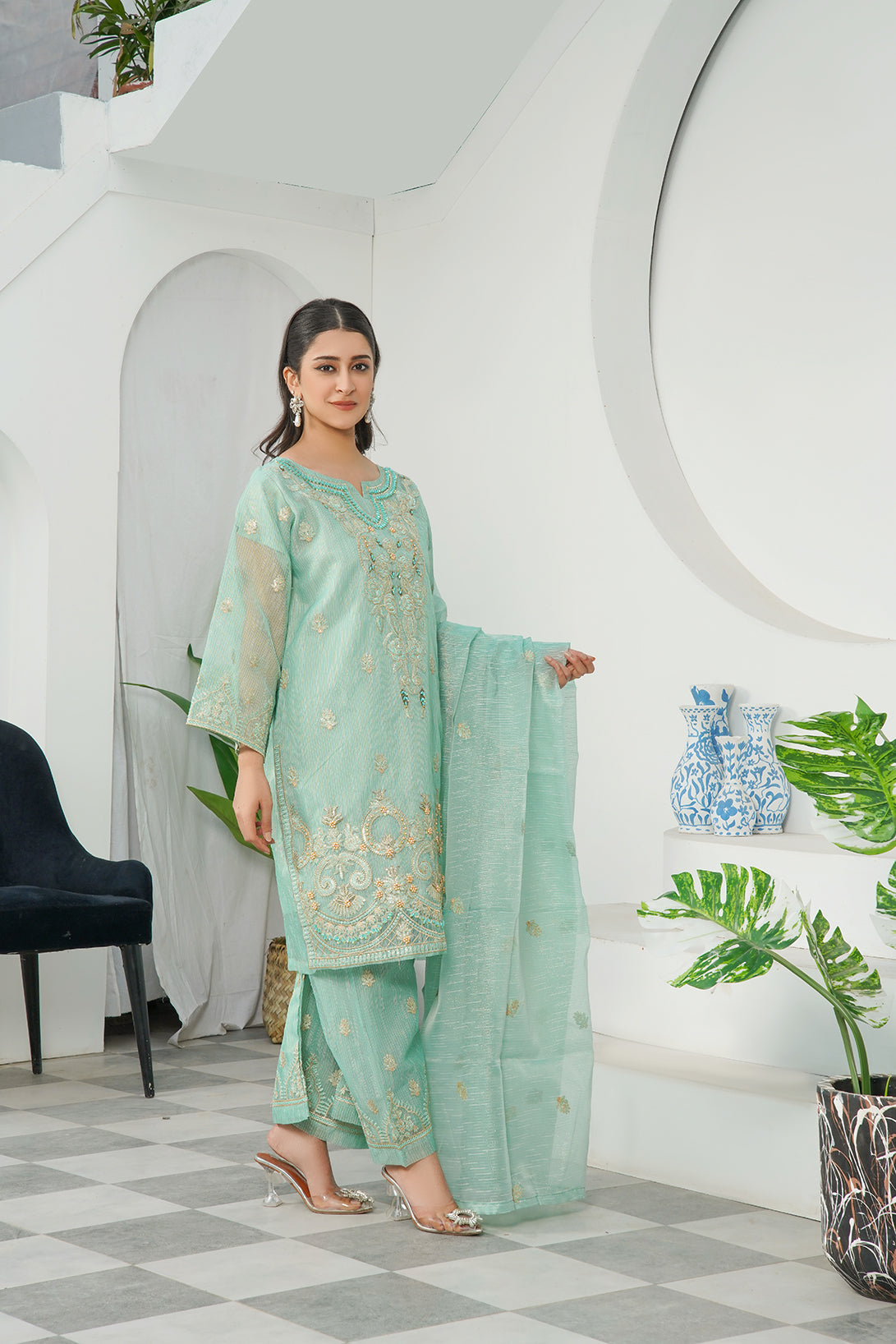 3-PC Fancy Embroidered Organza