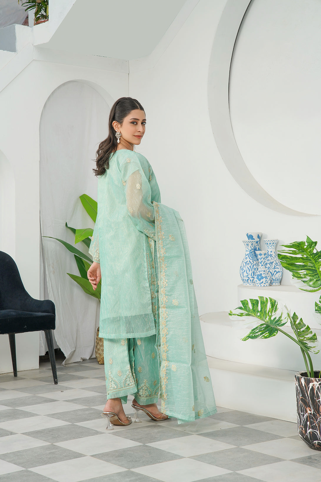 3-PC Fancy Embroidered Organza