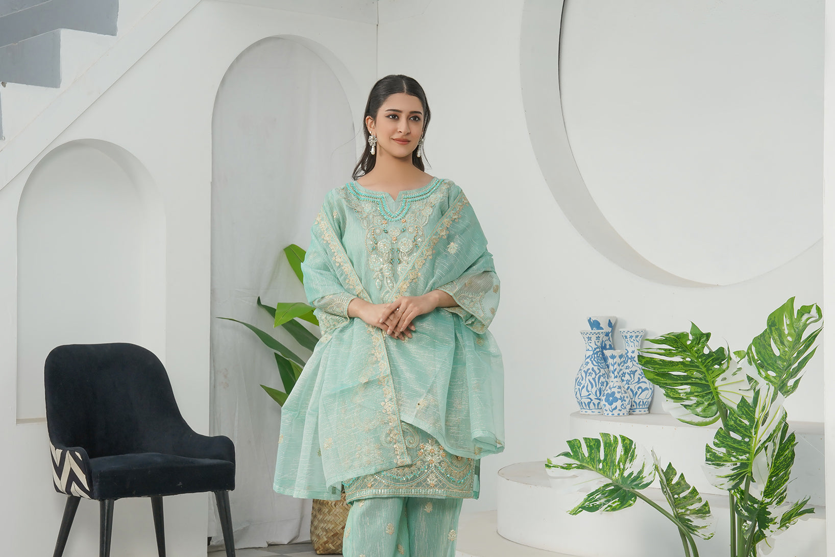 3-PC Fancy Embroidered Organza