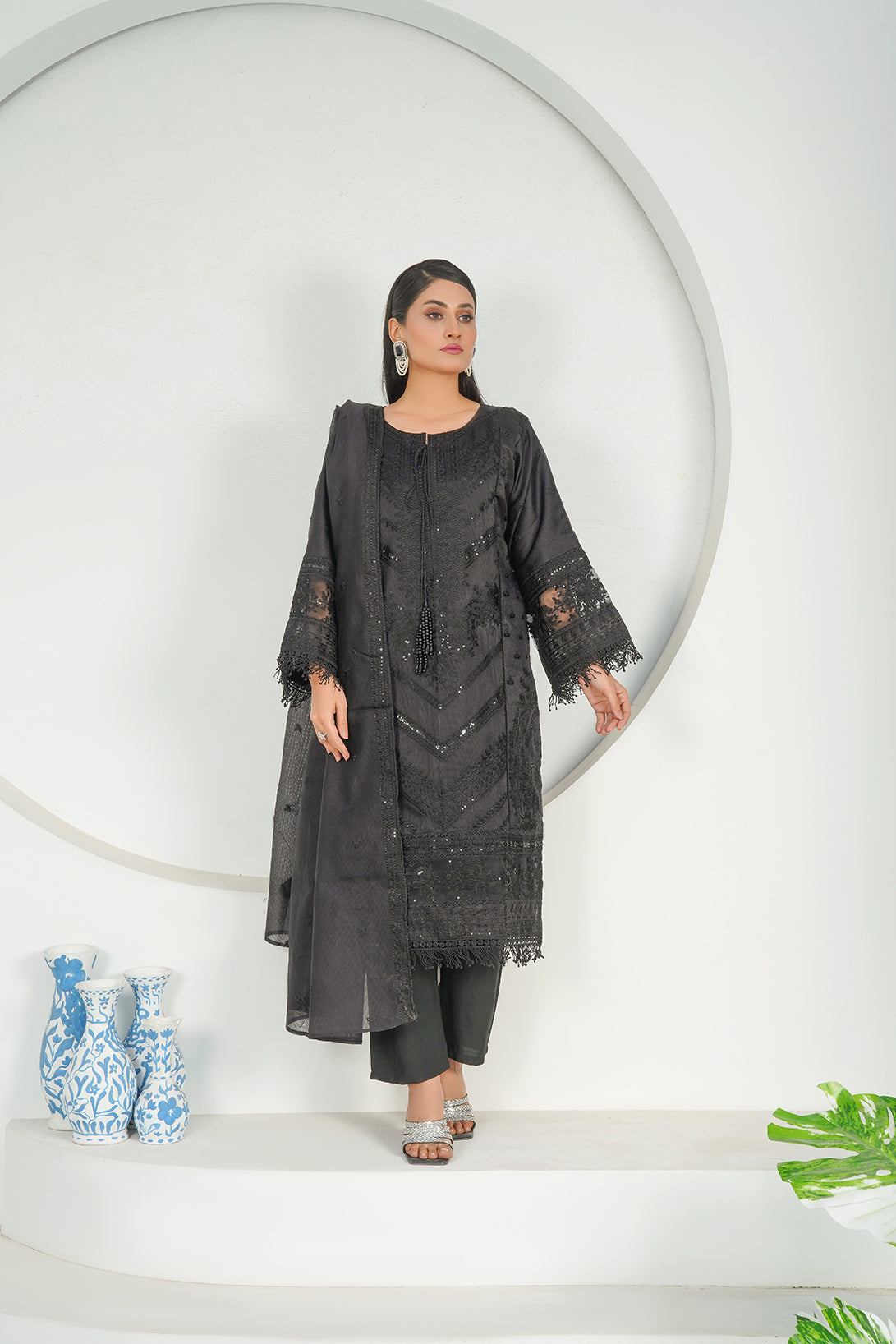 3-PC Fancy Embroidered Chambray