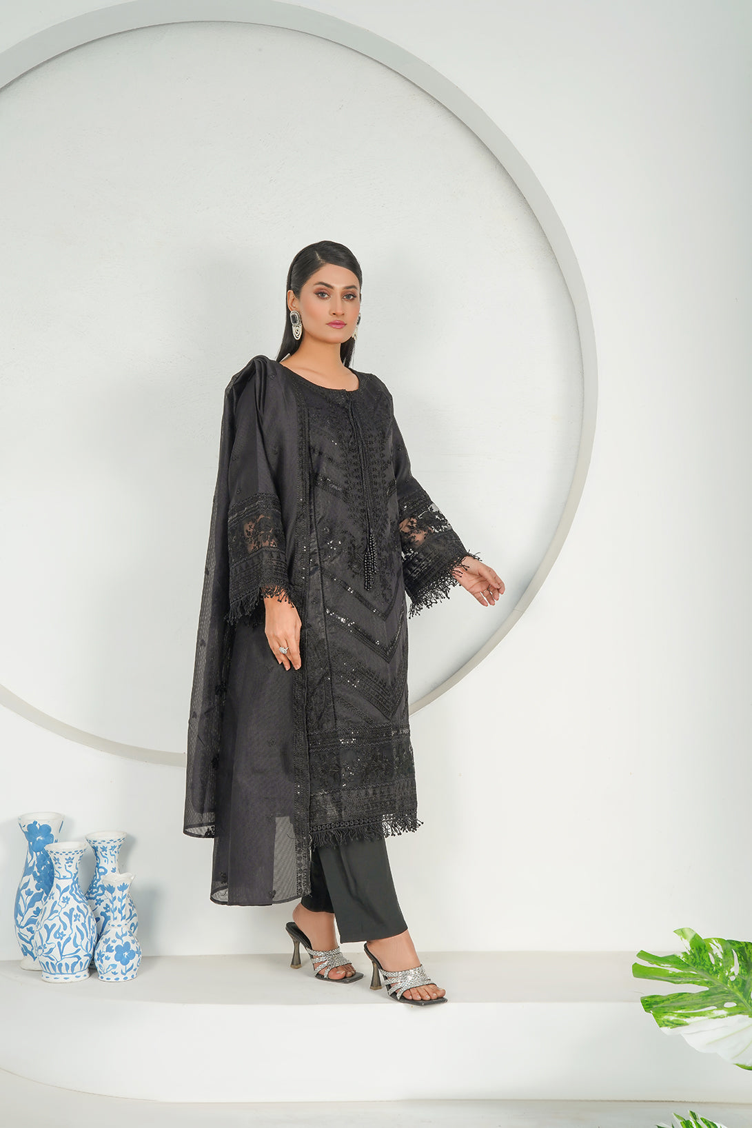 3-PC Fancy Embroidered Chambray