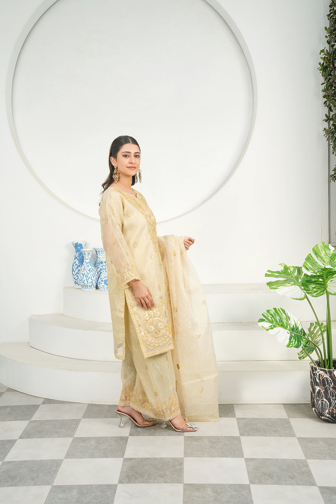 3-PC Fancy Embroidered Organza