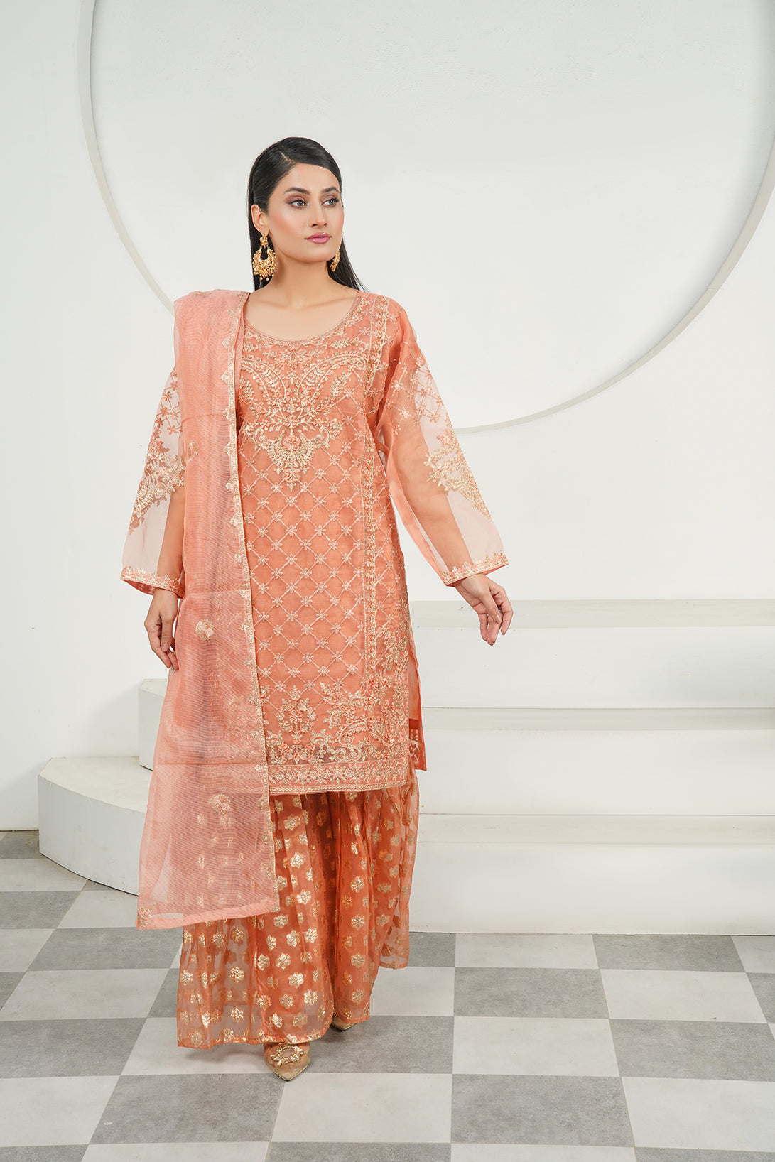 3-PC Fancy Embroidered Organza