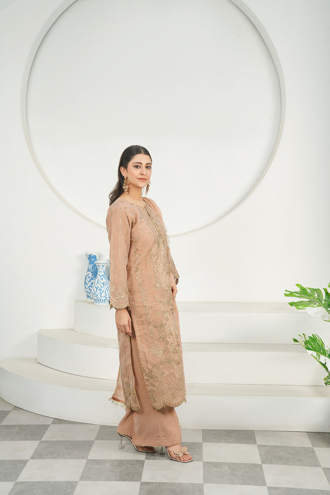3-PC Fancy Embroidered Poly Slub