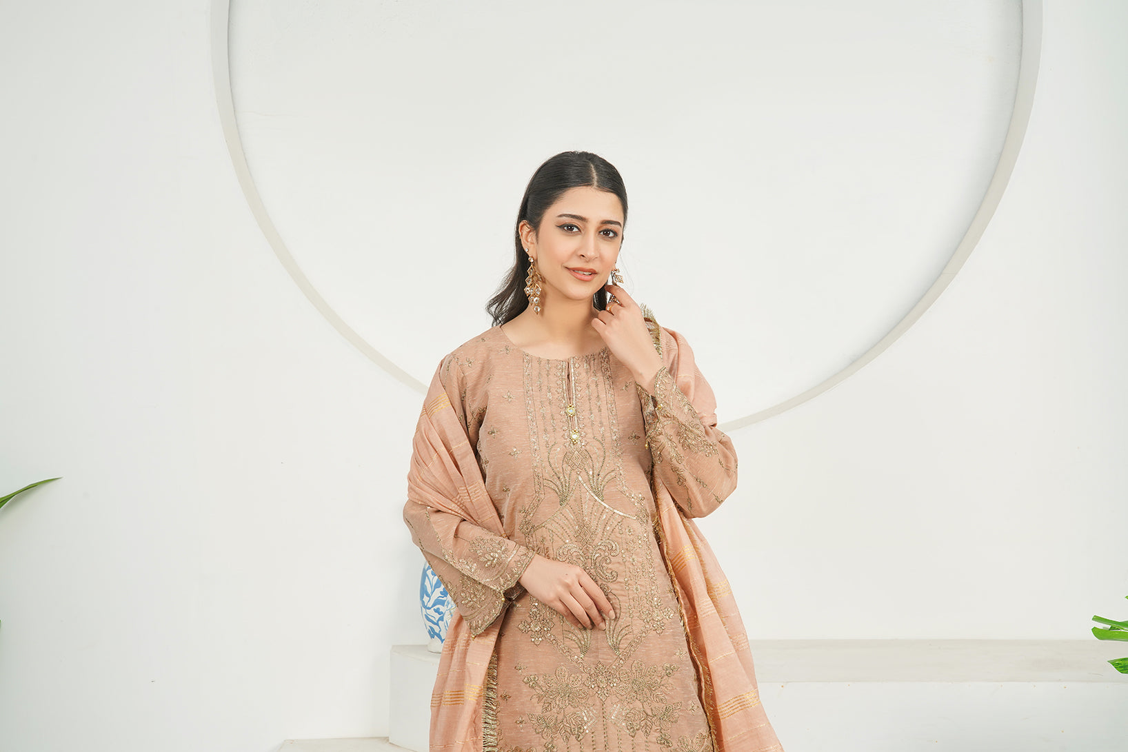 3-PC Fancy Embroidered Poly Slub