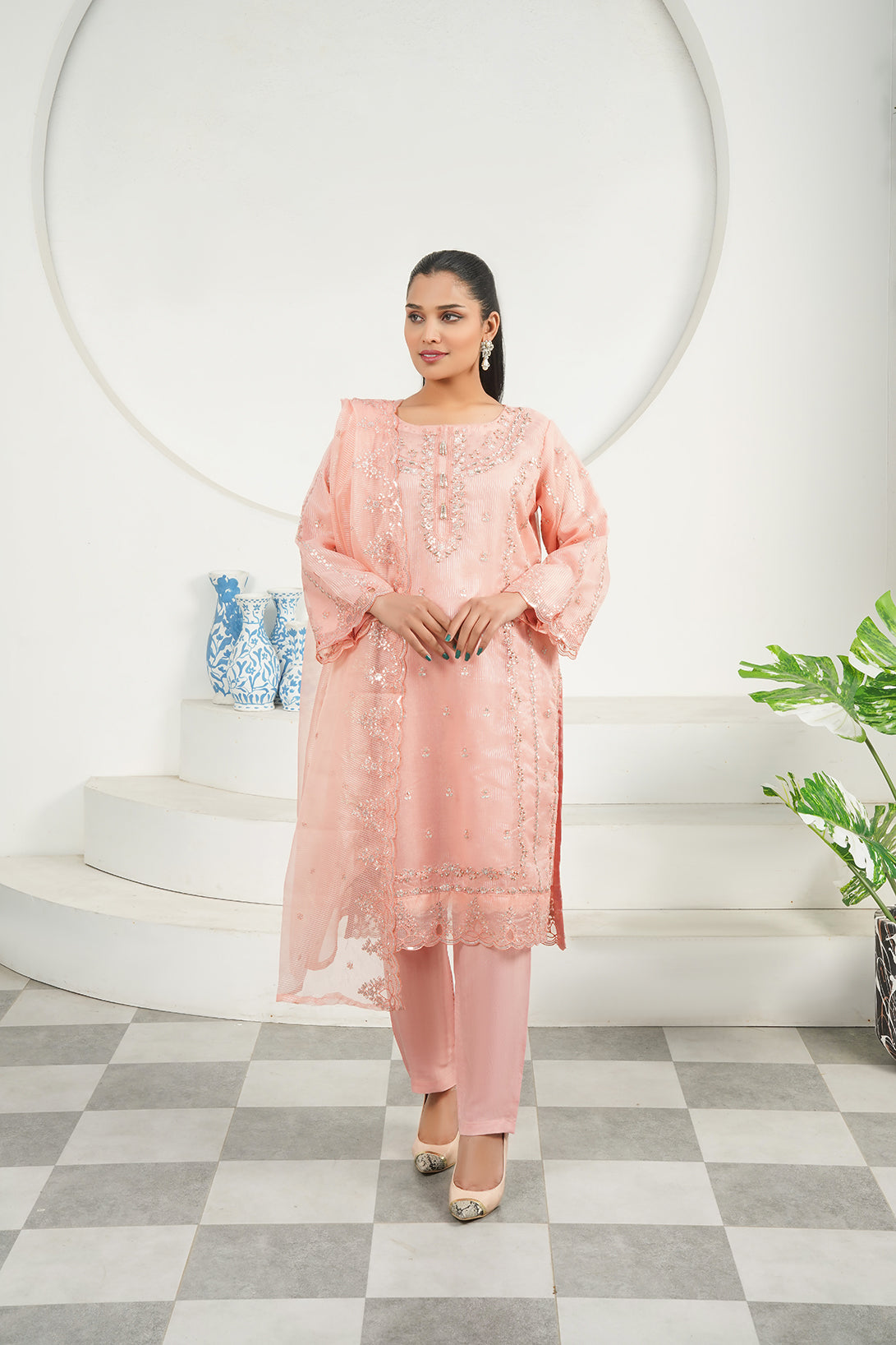 3-PC Fancy Embroidered Organza