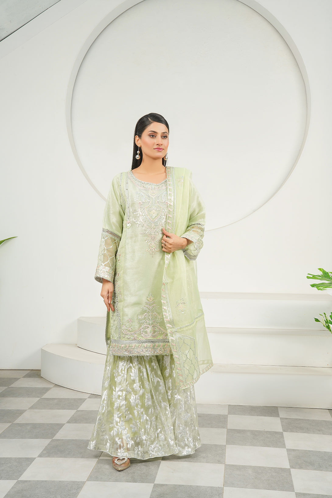 3-PC Fancy Embroidered Organza