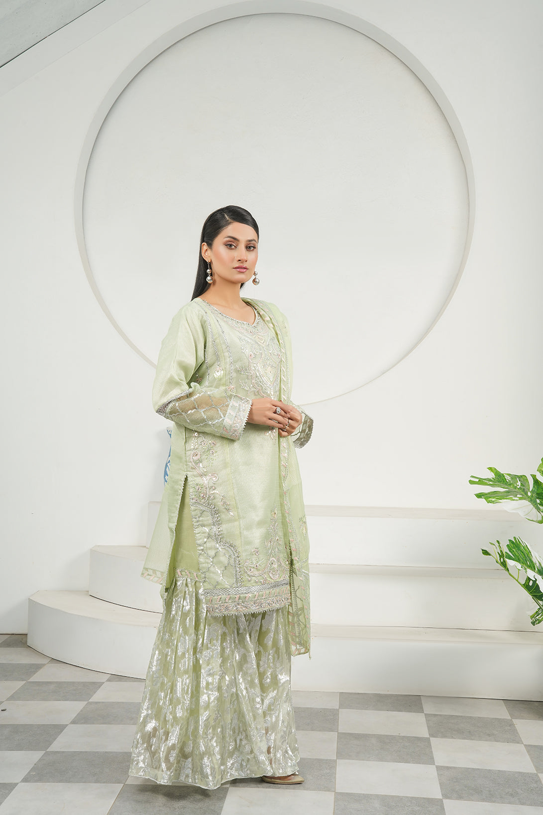 3-PC Fancy Embroidered Organza