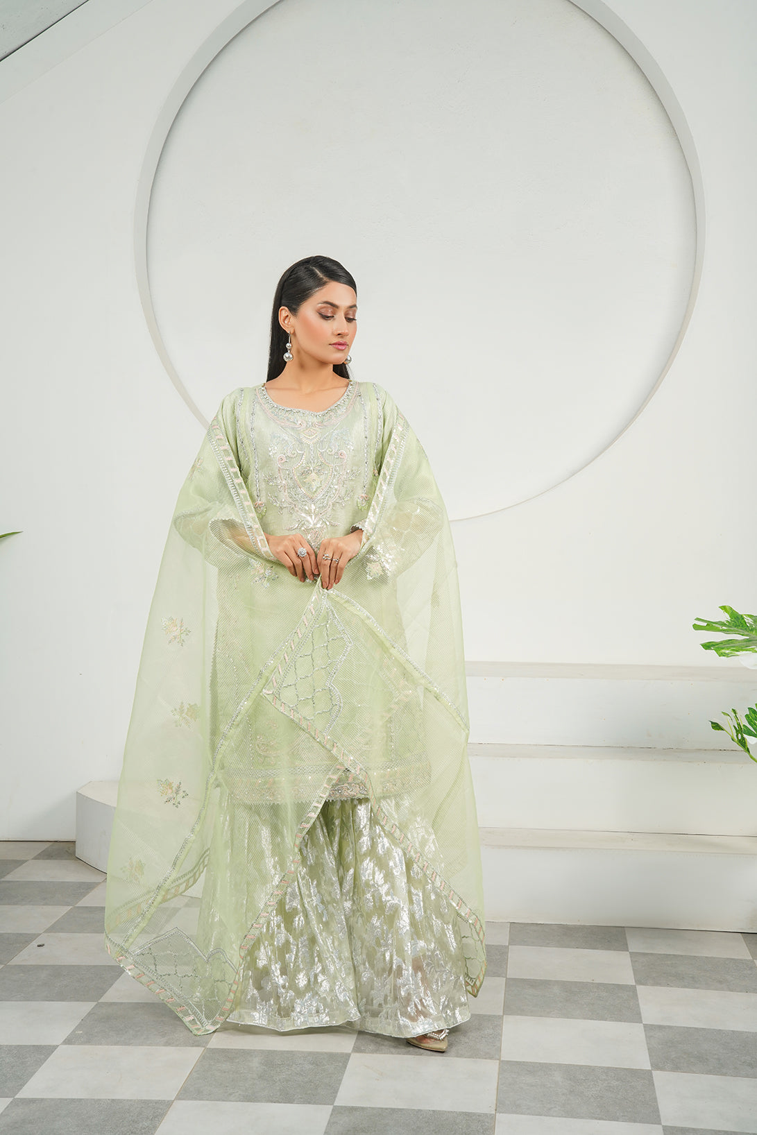 3-PC Fancy Embroidered Organza
