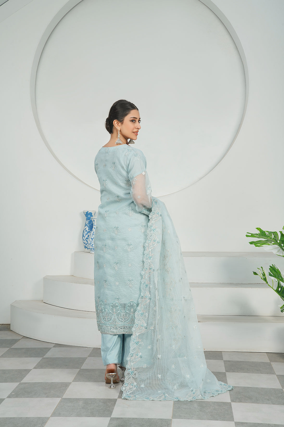 3-PC Fancy Embroidered Karandi Net