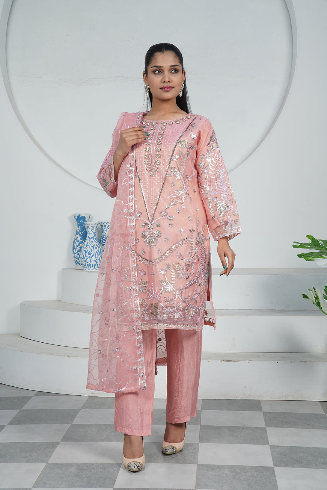 3-PC Fancy Embroidered Organza