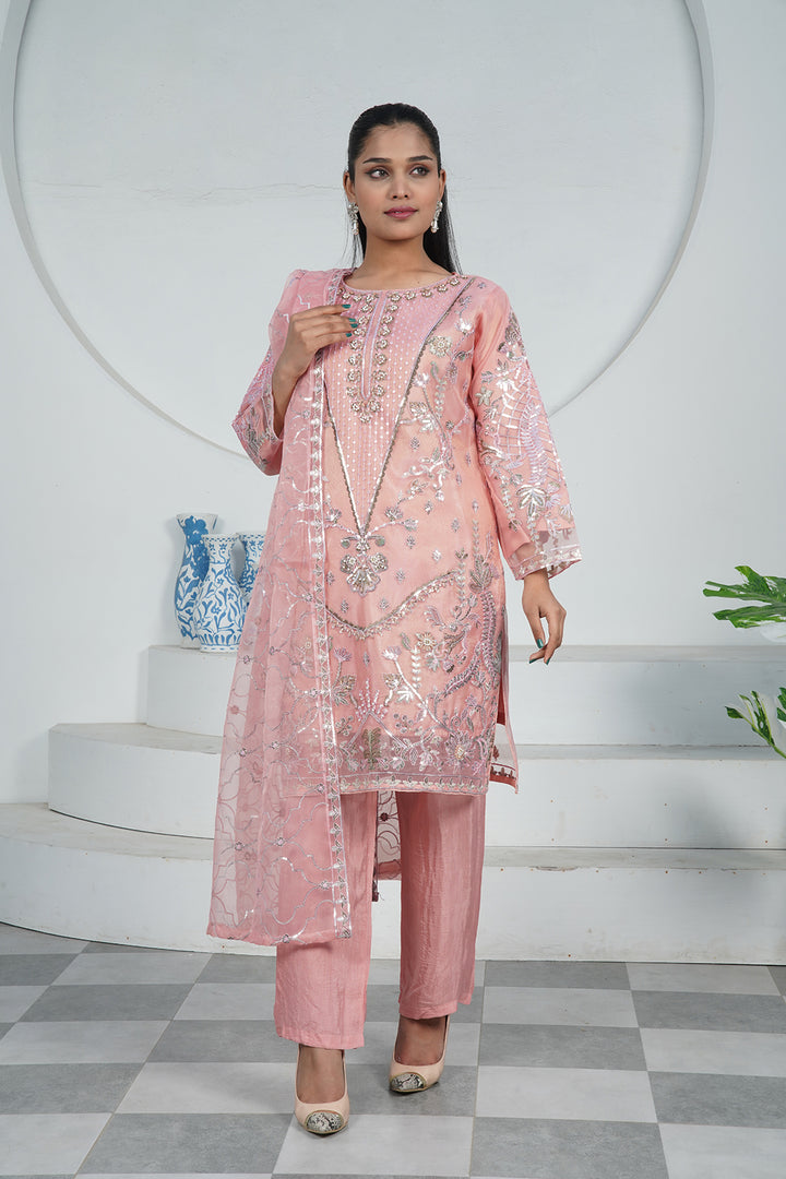 3-PC Fancy Embroidered Organza